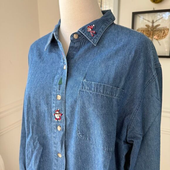 Vintage Northern Tradition Snowman Denim Chambray Button Up Shirt XL - Picture 7 of 9